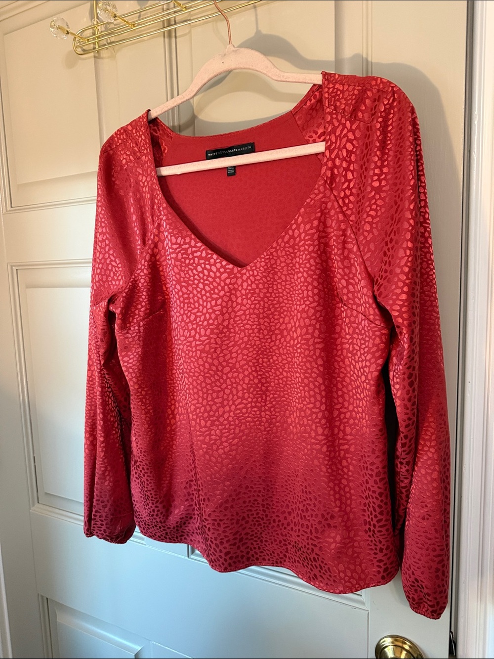 White House Black Market Red V-Neck Long Sleeve Top
